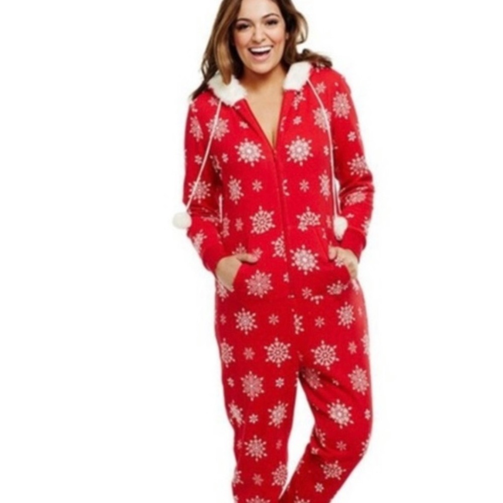 Red & White Snowflake Christmas/Holiday Onsies PJs - Small